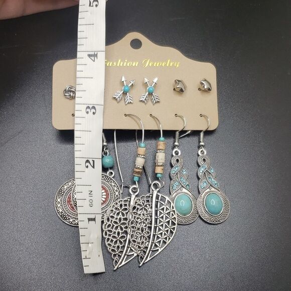 Bohemian silver turquoise earring bundle set - Picture 3 of 4